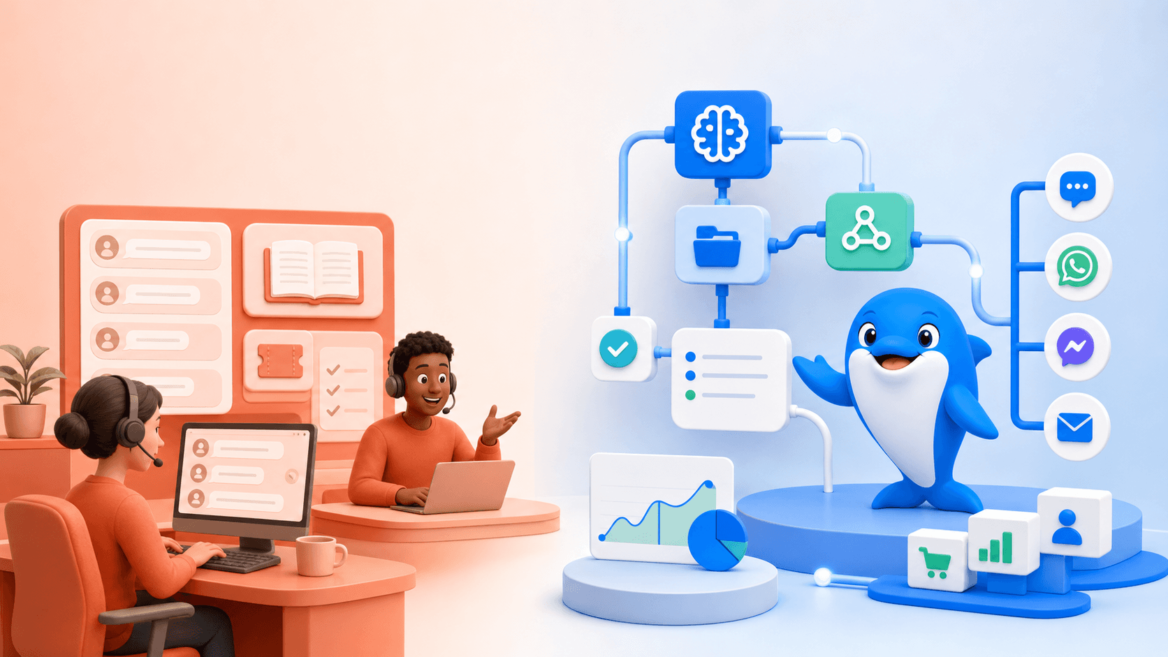 UChat visual automation platform compared with an AI customer service command center