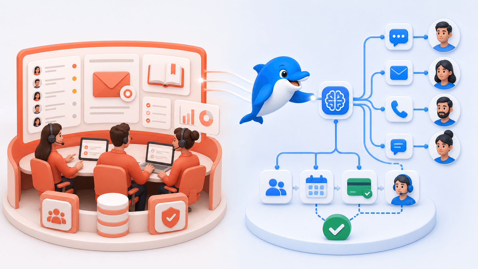 Intercom support operations and UChat visual automation as two distinct operating centers