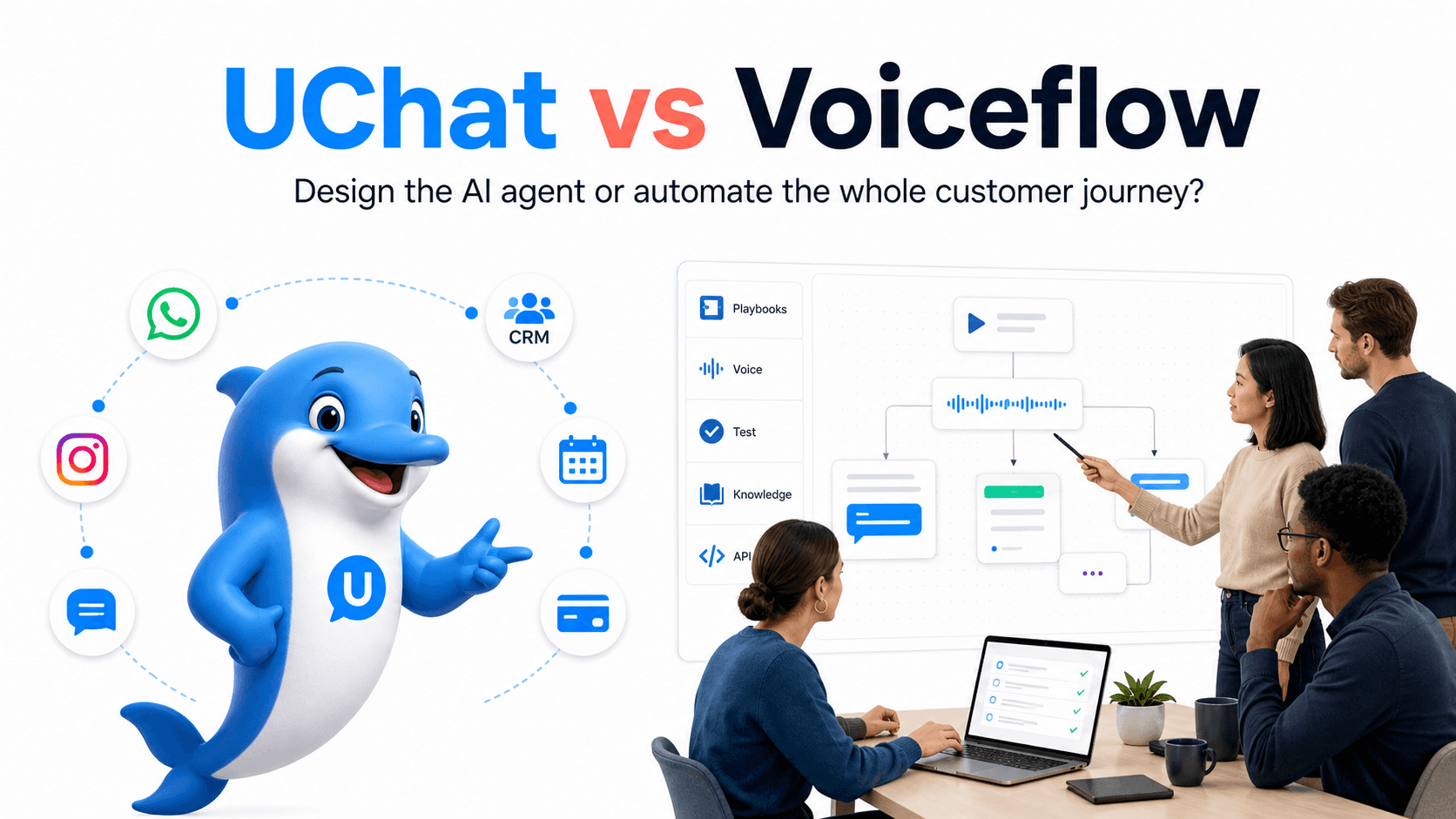 UChat customer journey automation compared with Voiceflow AI Agent design